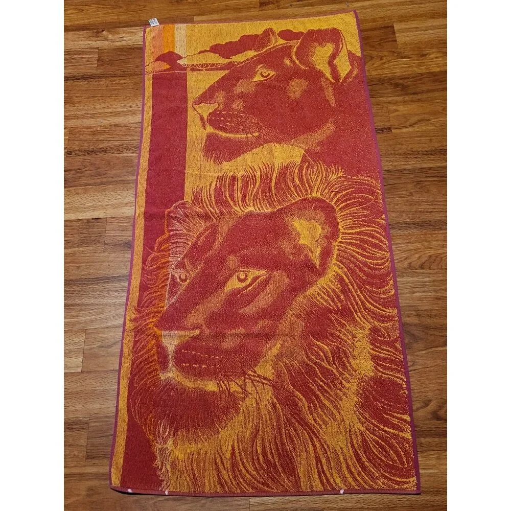 Vintage J Franco Lion Lioness Beach‎ Towel Orange Red